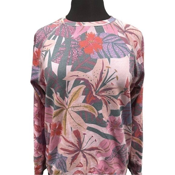 Sundry Lightweight Pink Tropical Crewneck Raglan Sleeve Pullover Sweatshirt Sz 1 - Picture 2 of 11
